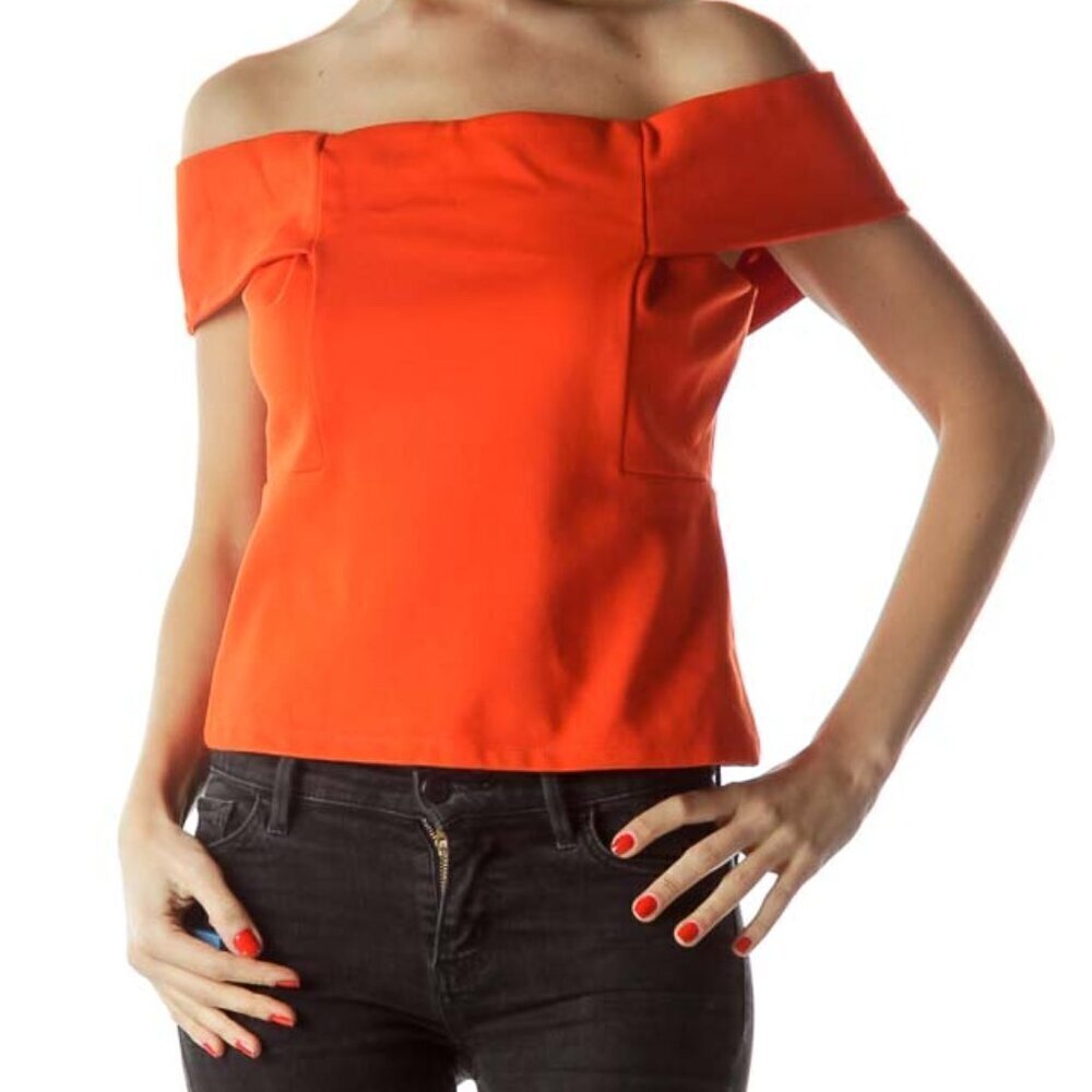 Deletta Orange Cold-Shoulder Short Top